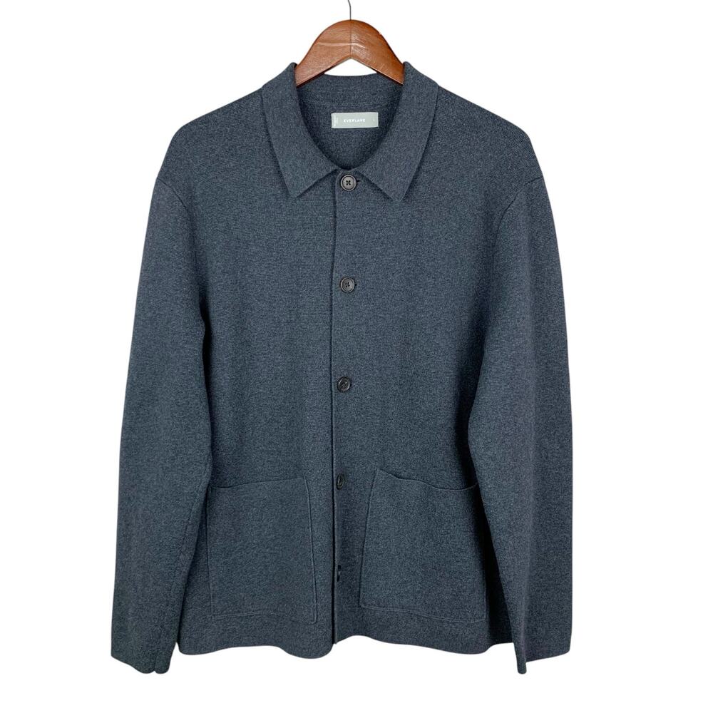 Everlane Cardigan Sweater Jacket Grey Cotton Button Front Pockets Women's L